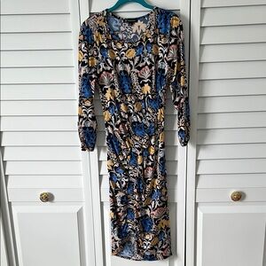 INC International Concepts Blue and Tan Ruched Bodycon Dress